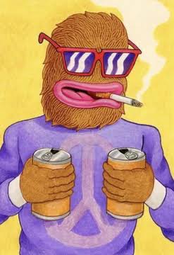 Original Landwolf illustration by Matt Furie holding two beers